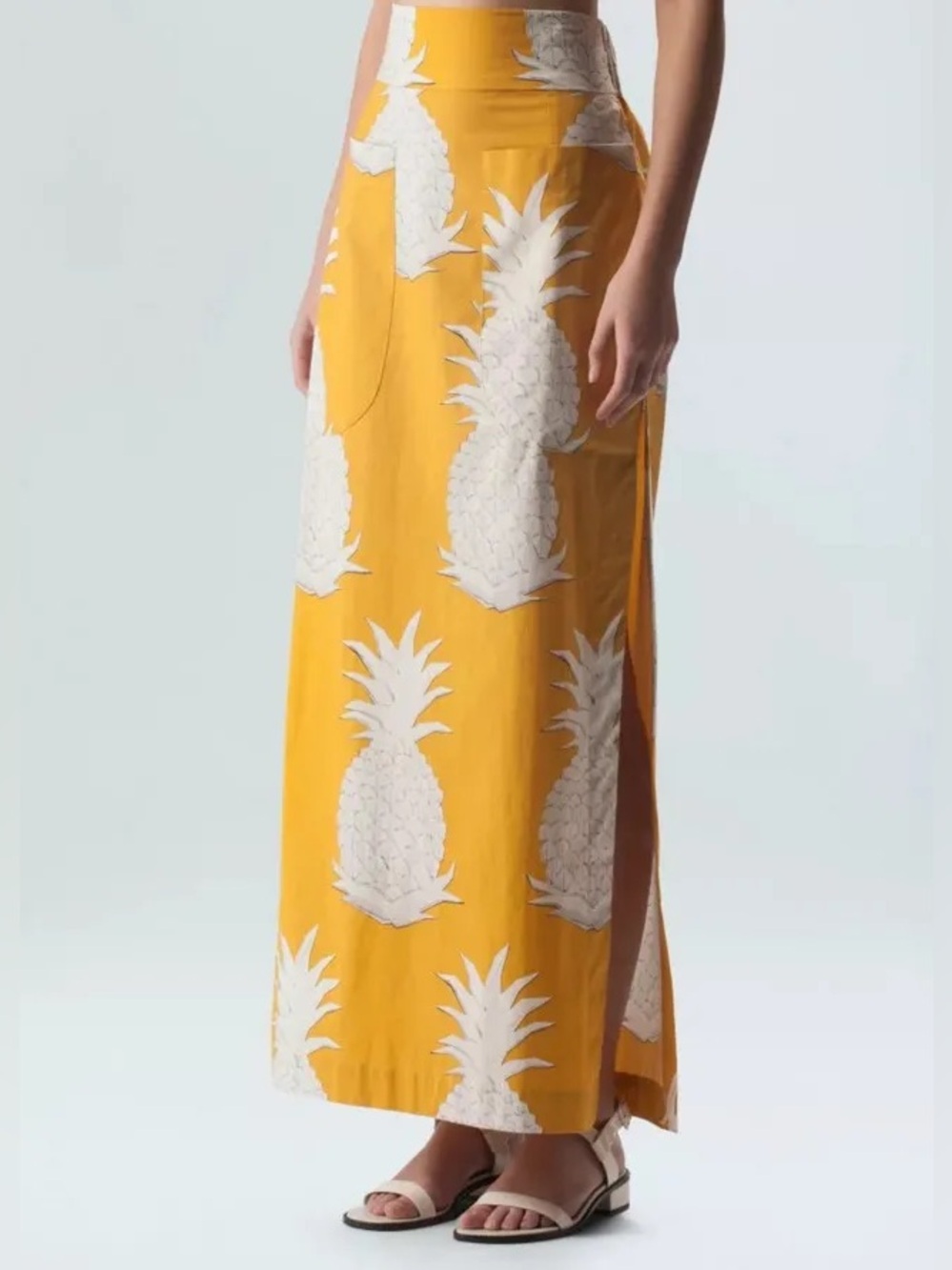 OSKLEN Yellow Gold Long Pineapple Print Maxi Skirt